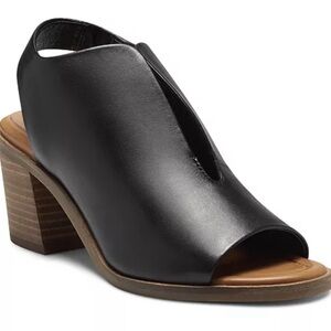 Lucky Brand Black Leather Rhazy Slingback Heeled Bootie Sandals Size 8.5